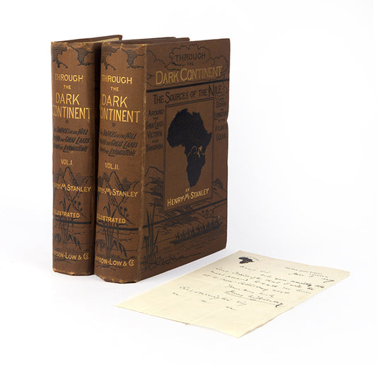 First edition of Through the Dark Continent by Stanley with a signed letter loosely inserted, dated within the three weeks that Stanley was back in London in 1887 planning the Emin-Pasha expedition.