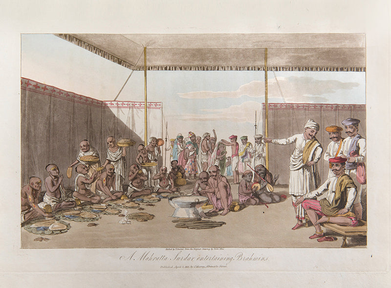 First edition of Letters written in a Mahratta camp during the year 1809 by Thomas Broughton, with ten hand-coloured aquatints of domestic indian scenes.
