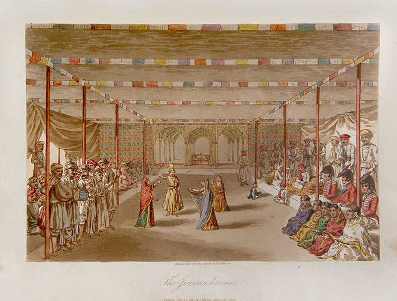 First edition of Letters written in a Mahratta camp during the year 1809 by Thomas Broughton, with ten hand-coloured aquatints of domestic indian scenes.