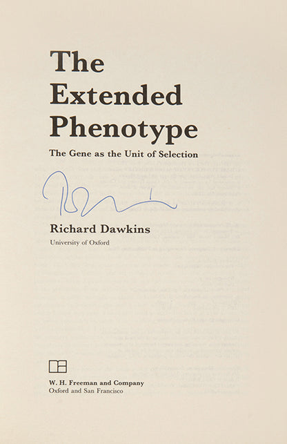 A signed first edition of The Extended Phenotype by evolutionary biologist Richard Dawkins.