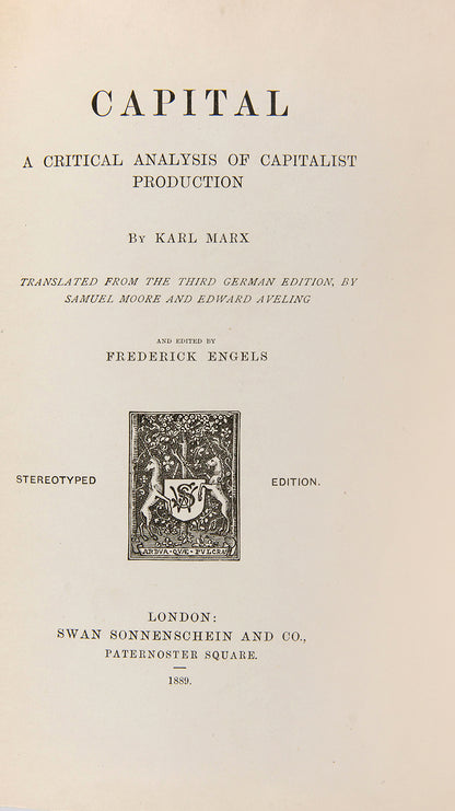 The first stereotype edition, and third appearance in English overall of Karl Marx's Das Kapital