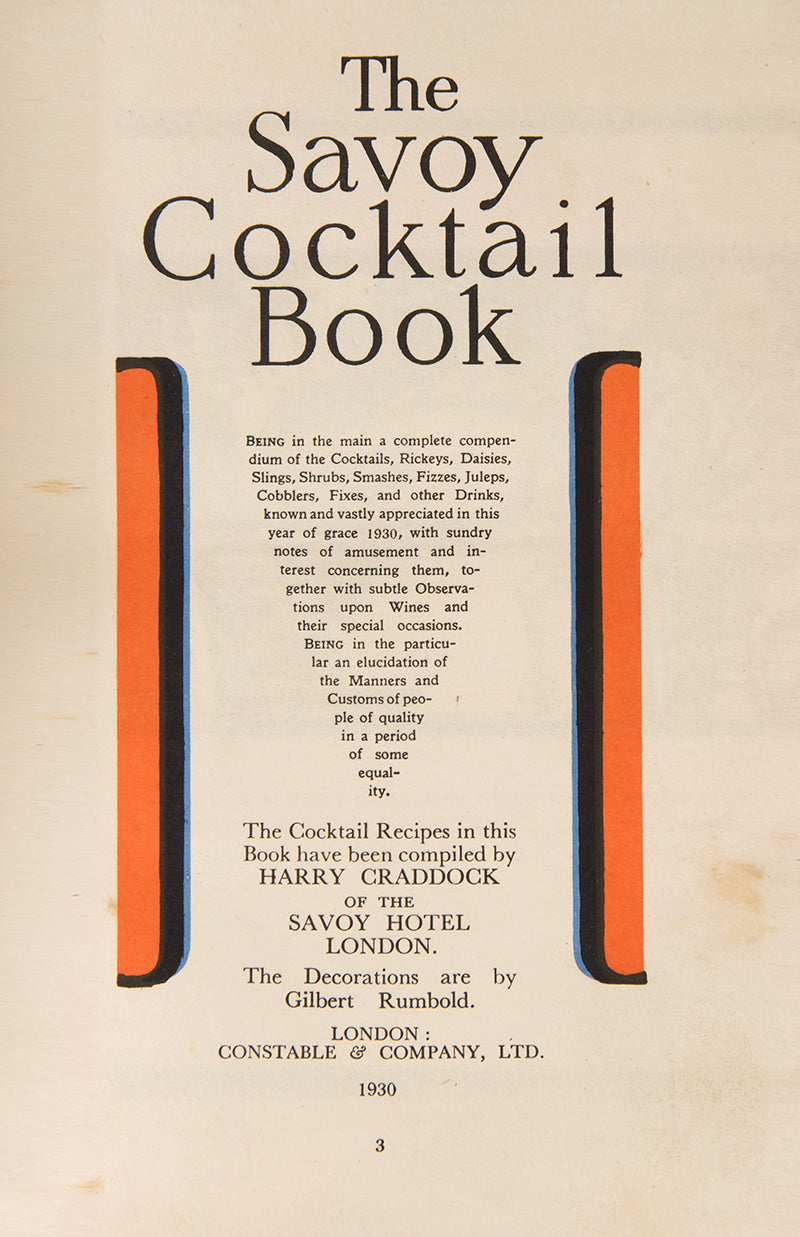 A very good copy of the first impression of The Savoy Cocktail Book by Harry Cradock, an Art Deco classic.