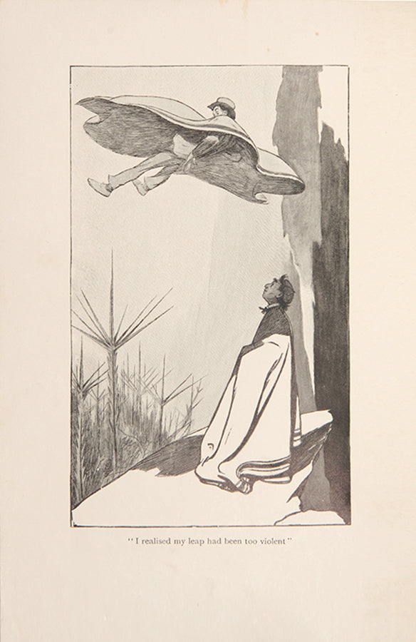 First UK edition of The First Men in the Moon by H.G. Wells, illustrated with twelve black and white drawings by Claude Shepperson. Inspired by Jules Verne's Journey to the Moon