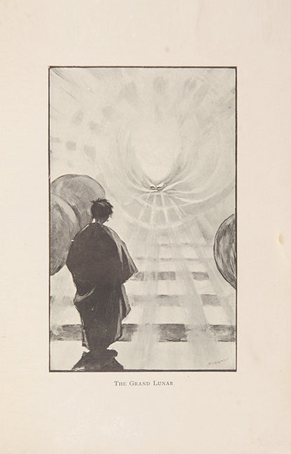 First UK edition of The First Men in the Moon by H.G. Wells, illustrated with twelve black and white drawings by Claude Shepperson. Inspired by Jules Verne's Journey to the Moon