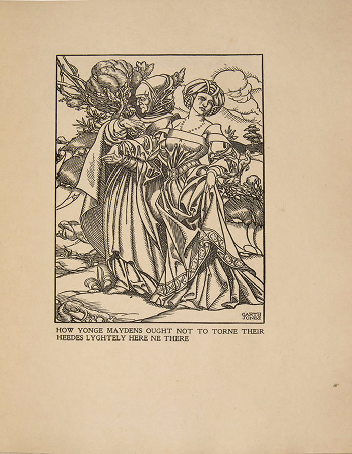 One of 56 copies of The book of Thenseygnementes, bound by Cedric Chivers, with illustratioins by Garth Jones, in  original  hand-painted vellucant vellum 1902