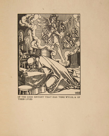 One of 56 copies of The book of Thenseygnementes, bound by Cedric Chivers, with illustratioins by Garth Jones, in  original  hand-painted vellucant vellum 1902