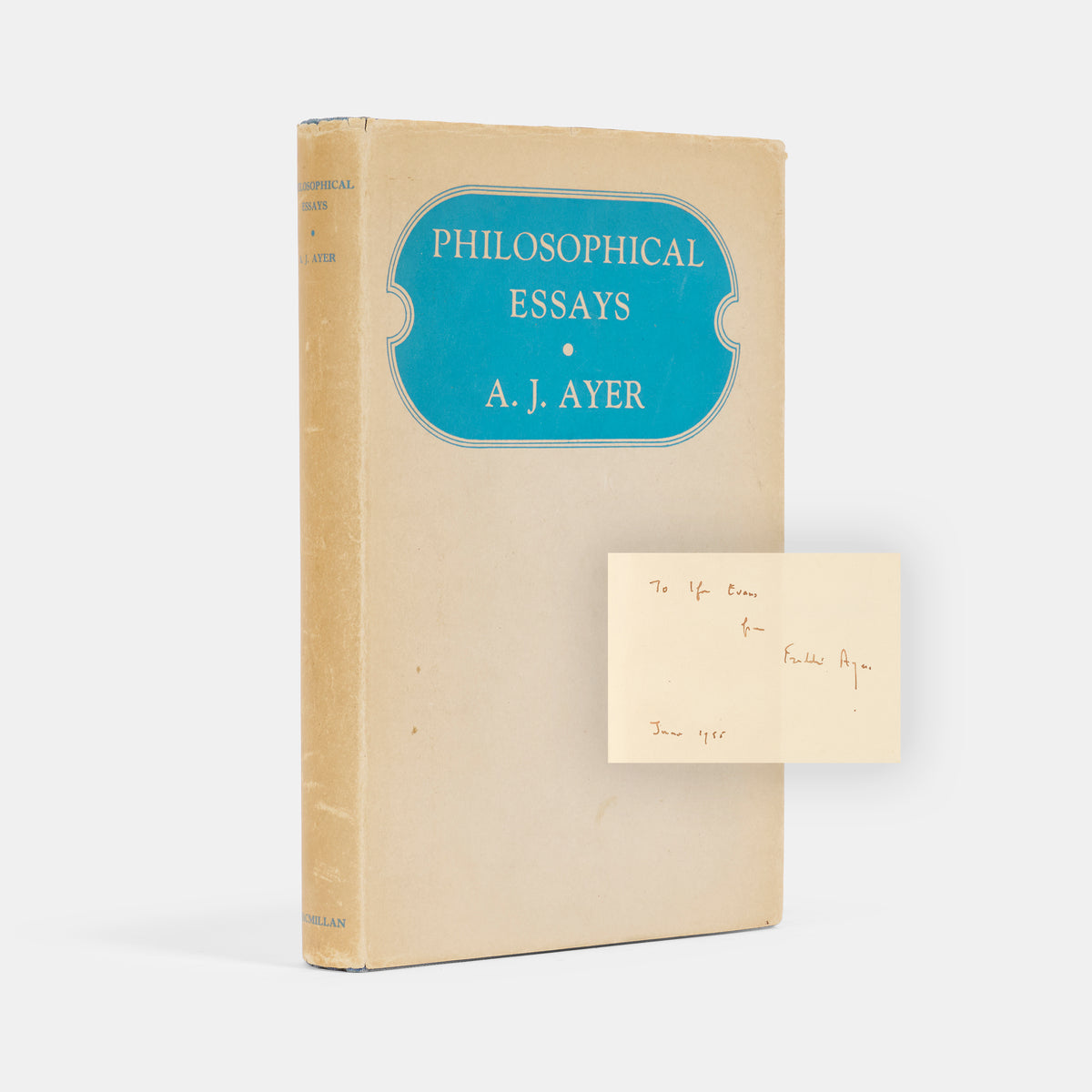 A rare association copy of this collection of Philosohpical Essays by A.J. Ayer, inscribed by him to Sir Ifor Evans
