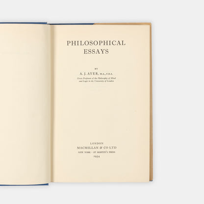 A rare association copy of this collection of Philosohpical Essays by A.J. Ayer, inscribed by him to Sir Ifor Evans