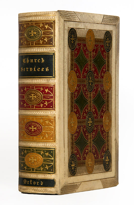 An exemplary onlaid Gothic Revival vellum binding by Hayday containing The Book of Church Services