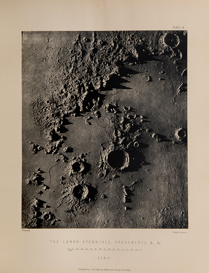 A lovely first edition of James Nasmyth's remarkable astronomical work The Moon, illustrated with original Woodburytypes and published in 1885.
