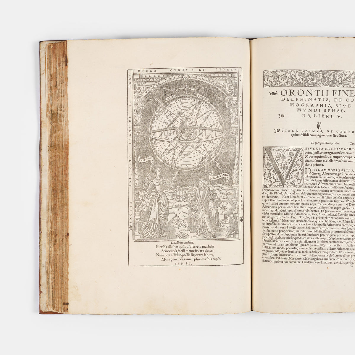 First collected edition of mathematician Oronce Finé's Protomathesis, a beautifully illustrated publication encompassing arithmetic, geometry, cosmography, and sundials.