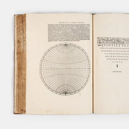 First collected edition of mathematician Oronce Finé's Protomathesis, a beautifully illustrated publication encompassing arithmetic, geometry, cosmography, and sundials.