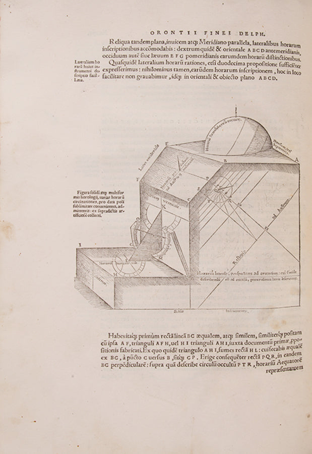 First collected edition of mathematician Oronce Finé's Protomathesis, a beautifully illustrated publication encompassing arithmetic, geometry, cosmography, and sundials.