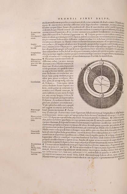 First collected edition of mathematician Oronce Finé's Protomathesis, a beautifully illustrated publication encompassing arithmetic, geometry, cosmography, and sundials.