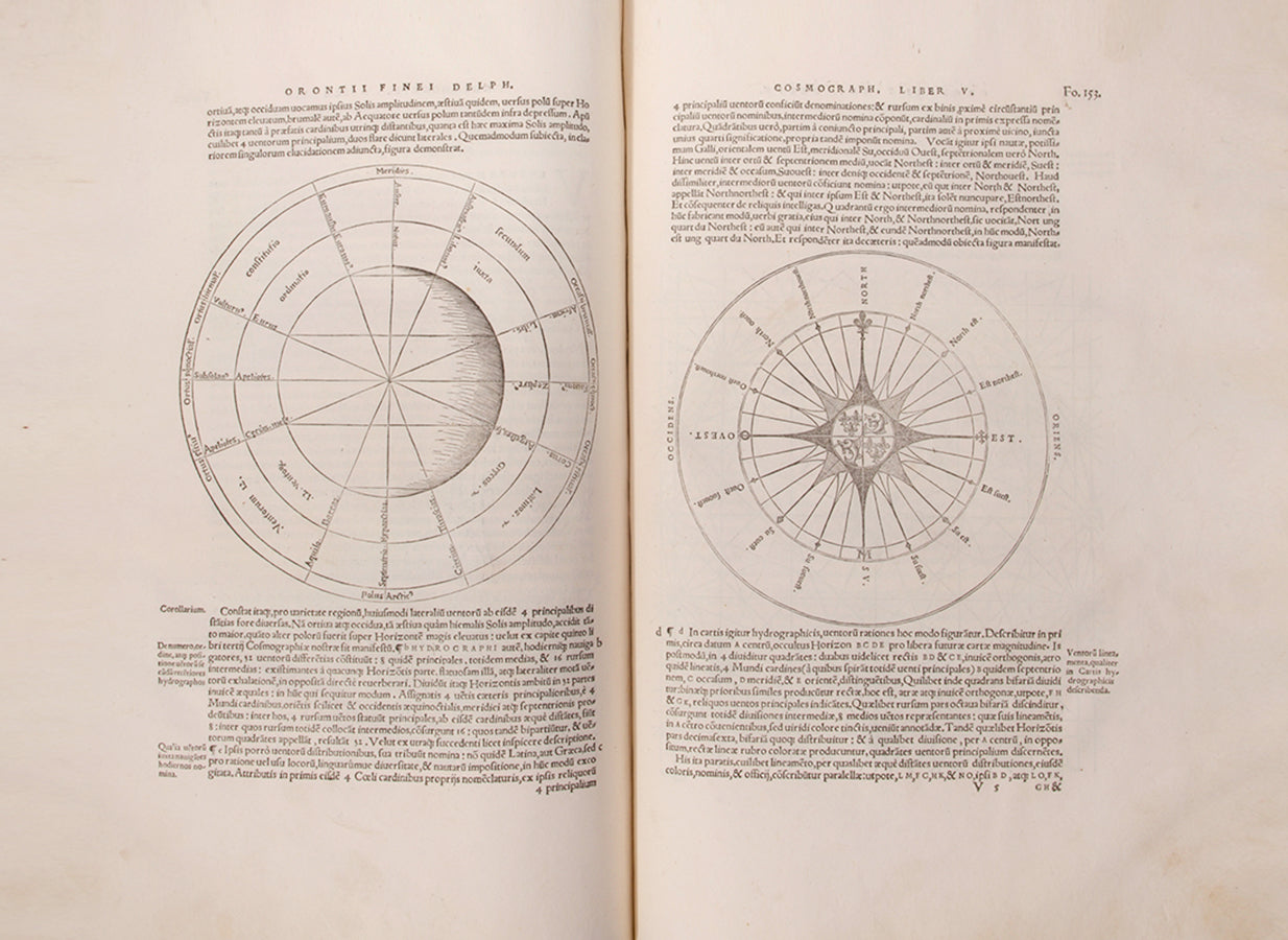 First collected edition of mathematician Oronce Finé's Protomathesis, a beautifully illustrated publication encompassing arithmetic, geometry, cosmography, and sundials.