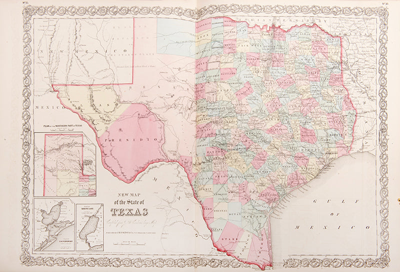 The 1859 issue of Colton's General Atlas, with the double pages of Texas and Kansas, and including plans of New York, Philadelphia, and Chicago.