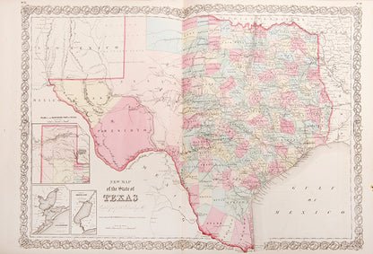The 1859 issue of Colton's General Atlas, with the double pages of Texas and Kansas, and including plans of New York, Philadelphia, and Chicago.