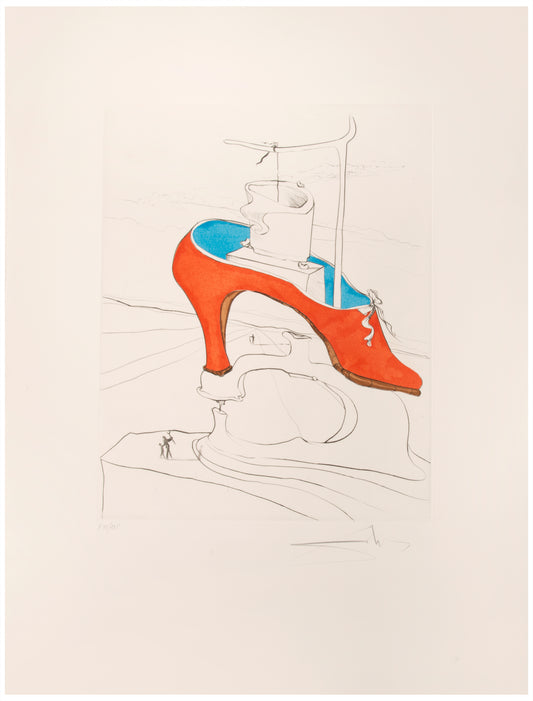 A hand-coloured etching of The Curse Conquered by Salvador Dali