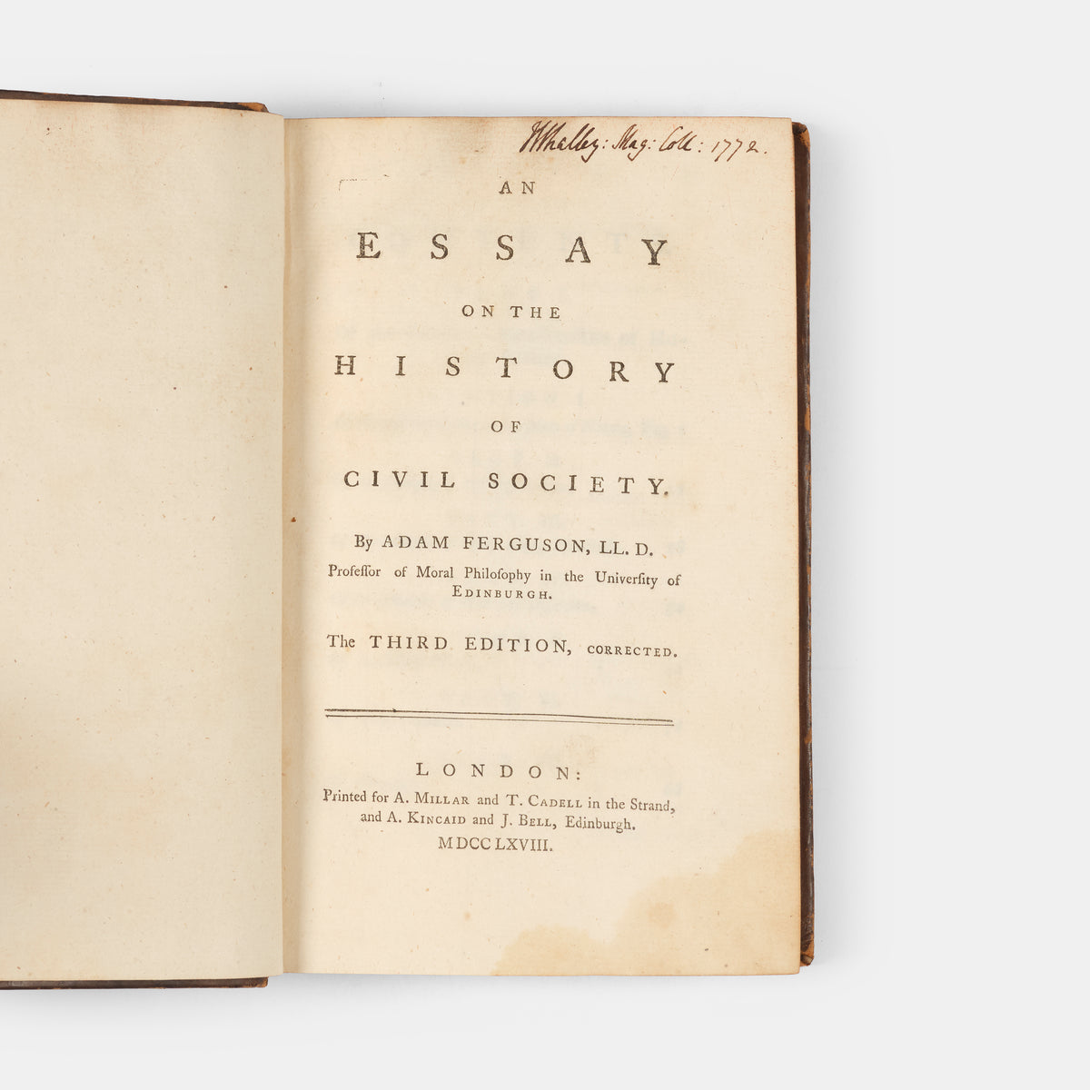 The third edition, published one year after the first, of Adam Ferguson's Essay on the History of Civil Society