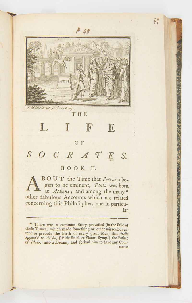 An early edition of this Life of Socrates by John Gilbert Cooper drawn from Xenophon's Memorablia and Plato's dialogues amongst other classical sources