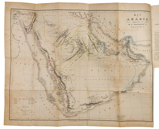 First edition of William Palgrave's classic Narrative of a Year's Journey through Central and Eastern Arabia, in which he was the first European to reach Riyadh and the second to enter Ha'il.