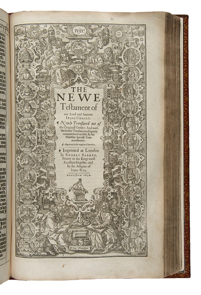 A rare complete example of the fourth distinct folio edition of the King James Bible, beautifully bound in red morocco gilt