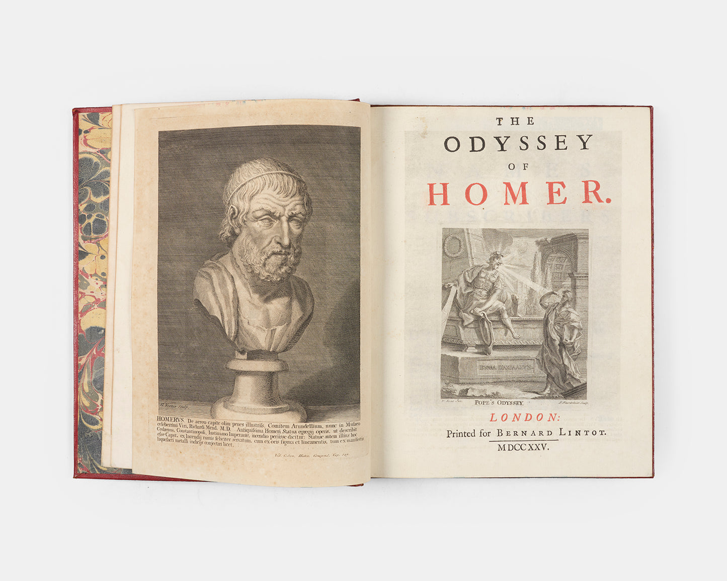 An exceptional set, uniformly bound in striking eigteenth-century red morocco of Alexander Pope's translation of Homer's Iliad and Odyssey and his other works and letters