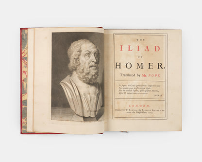 An exceptional set, uniformly bound in striking eigteenth-century red morocco of Alexander Pope's translation of Homer's Iliad and Odyssey and his other works and letters