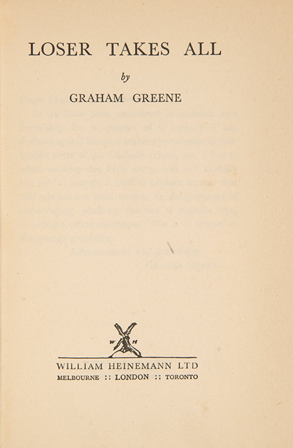 First edition of Loser Takes All by Graham Greene.
