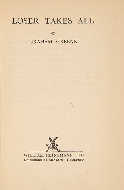 First edition of Loser Takes All by Graham Greene.
