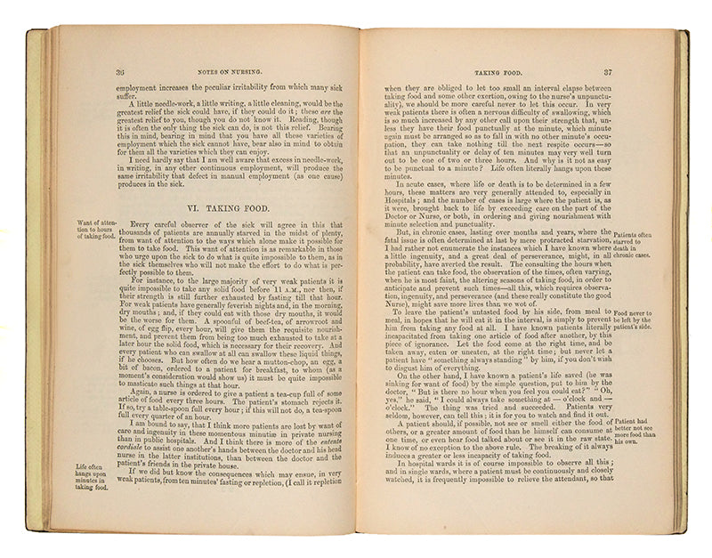 The first edition, second issue of Florence Nightingale's Notes on Nursing, published in the same year and from the same setting of type as the first issue.