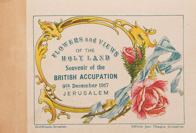 Early 20th-century souvenirs from Jerusalem, containing local dried flowers and colour-lithograthed views of the Holy Land.