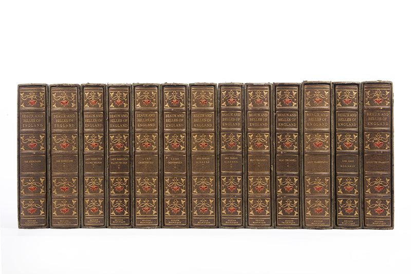 This 13 volume, limited edition,  biographical set is stunningly bound with enamel inlay, florid decoration and green silk endpapers, and gilt decoration