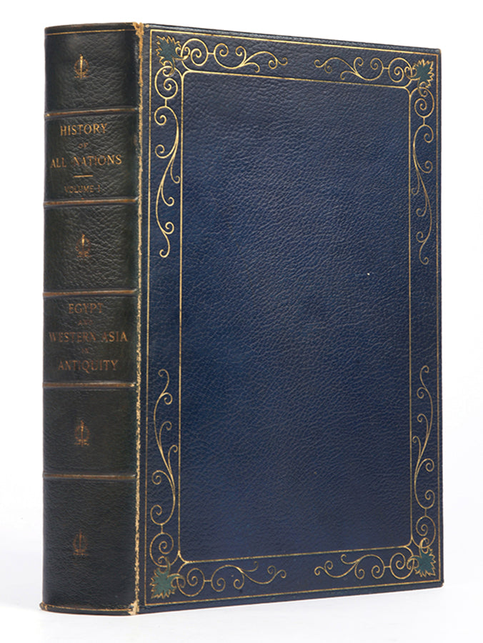 Bound in full crushed morocco this universal historical library is a desirable set for lovers of history, replete with maps, plans, photographic and illustrated plates