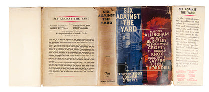 First edition, first imrpession copy of Six against the yard, with original dust jacket, featuring six short stories contributed by leading detective club authors