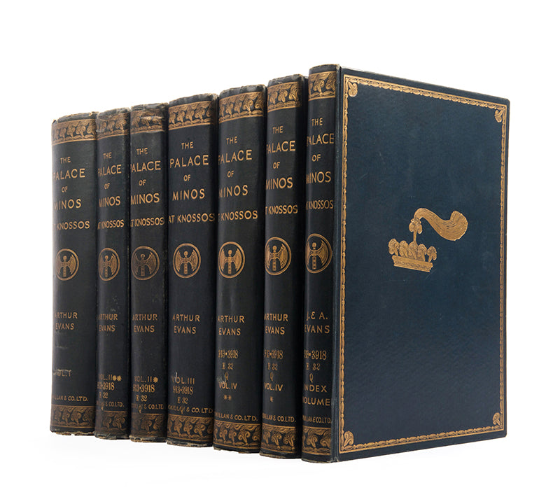 A full first edition set of The Palace of Minos by Arthur Evans, a vast work of over 3000 pages recording one of the most important excavations in the history of archaeology.