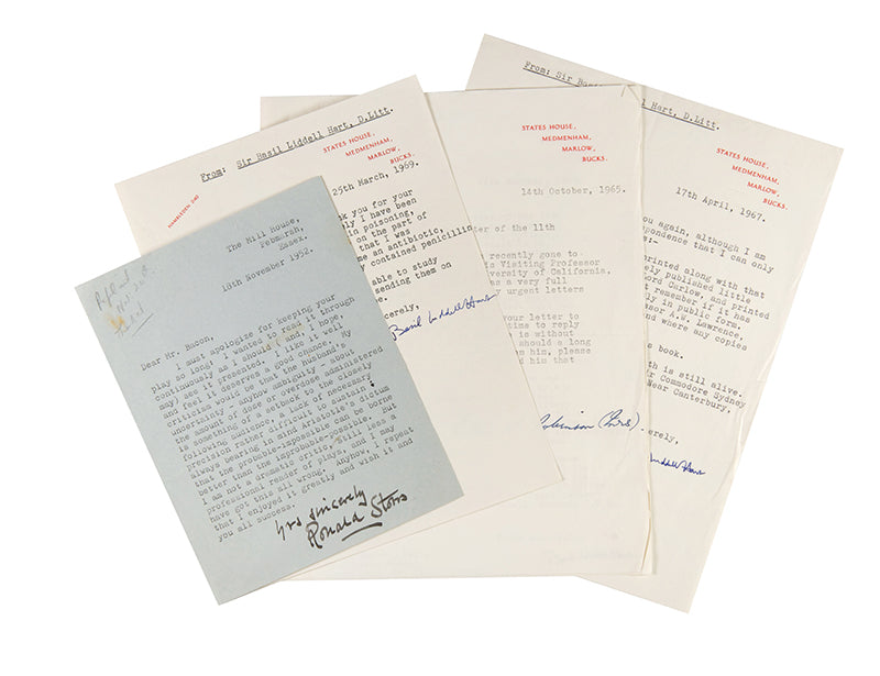 Signed limited edition, 1 of 25 Boswell copies, of Lawrence of Arabia by Richard Storrs and Liddell Hart, with additional signed letters from both authors.