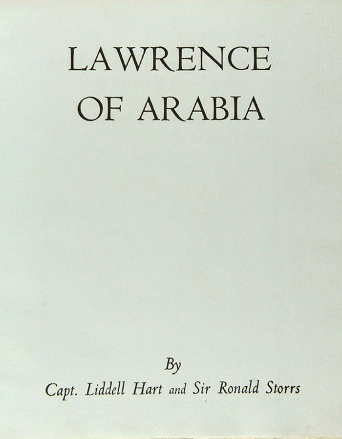 Signed limited edition, 1 of 25 Boswell copies, of Lawrence of Arabia by Richard Storrs and Liddell Hart, with additional signed letters from both authors.