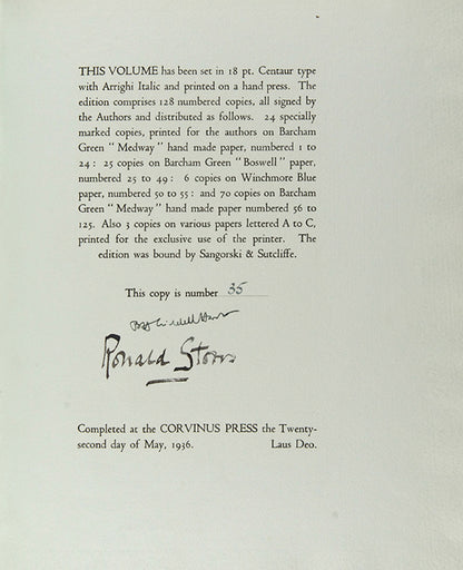 Signed limited edition, 1 of 25 Boswell copies, of Lawrence of Arabia by Richard Storrs and Liddell Hart, with additional signed letters from both authors.