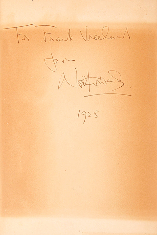 A first edition of The Vortex by Noël Coward, inscribed  to Frank Vreeland, drama critic for New YOrk newspapers and a member of Paramount Pitctures editorial board, 1925 