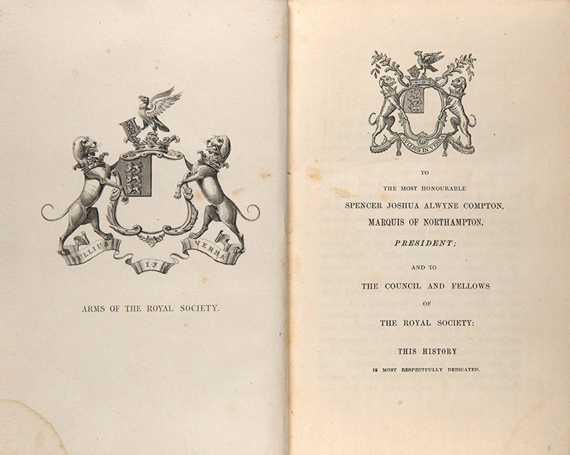 First edition of Charles Richard Weld's A History of the Royal Society, published in 1848 and the first substantial history of the society as an organisaion.