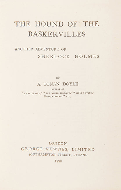 First edition of The Hound of the Baskervilles by Arthur Conan Doyle.