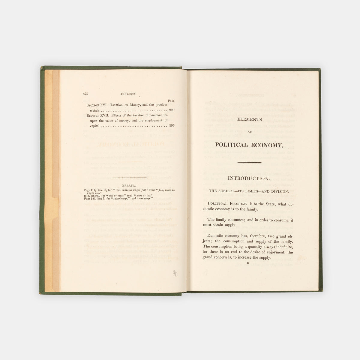 The second edition of James Mill's Elements of Political Economy inscribed by him to Thomas L. Peacock