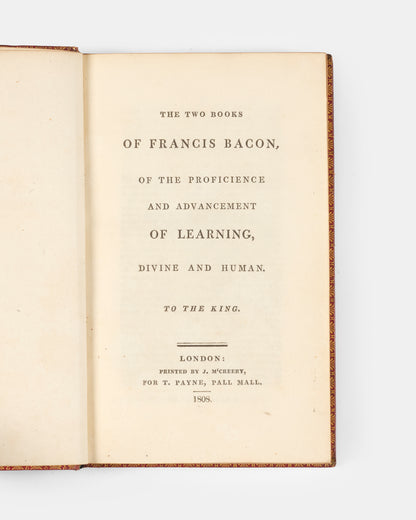 The Two Books of Francis Bacon of the Proficiencie and Advancement of Learning, his most important philosophical work