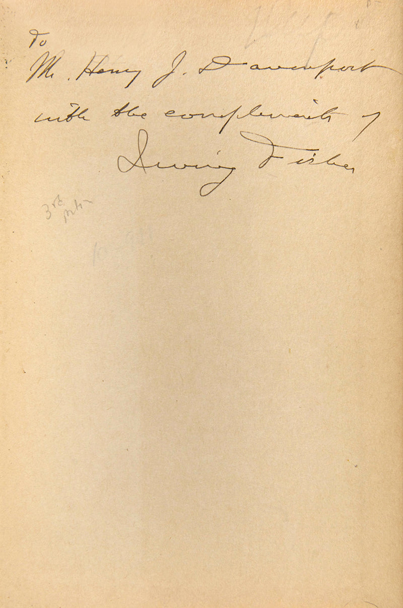 An inscribed presentation copy of Irving Fisher's important work elaborating on his theory of Money Illusion