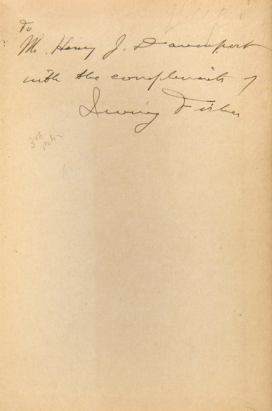 An inscribed presentation copy of Irving Fisher's important work elaborating on his theory of Money Illusion