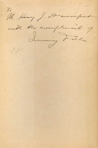 An inscribed presentation copy of Irving Fisher's important work elaborating on his theory of Money Illusion
