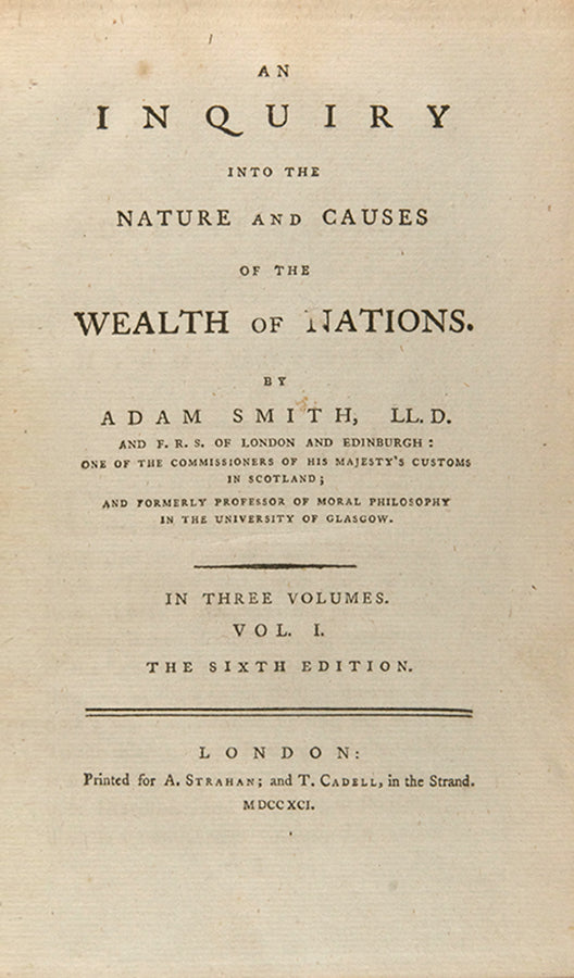 The first posthumously published edition of Adam Smith's masterpiece, An Inquiry into the Nature and Causes of the Wealth of Nations, published in 1791