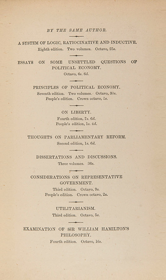 The first edition, first impression of J.S. Mill's posthumously published Autobiography
