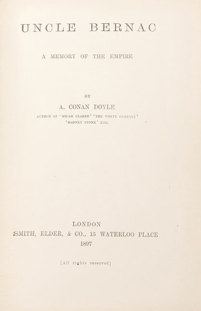 A fine collection of 13 first edition titles by Arthur Conan Doyle, including 7 Sherlock Holmes books, bound in full blue morocco and half red morocco gilt